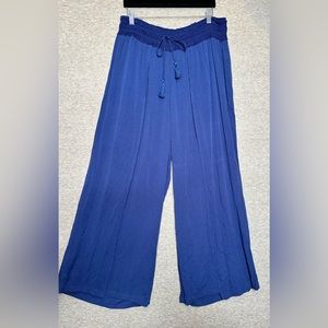 Style & Co. Womens Tie Waist Casual Wide‎ Leg Pants, Blue , NWT